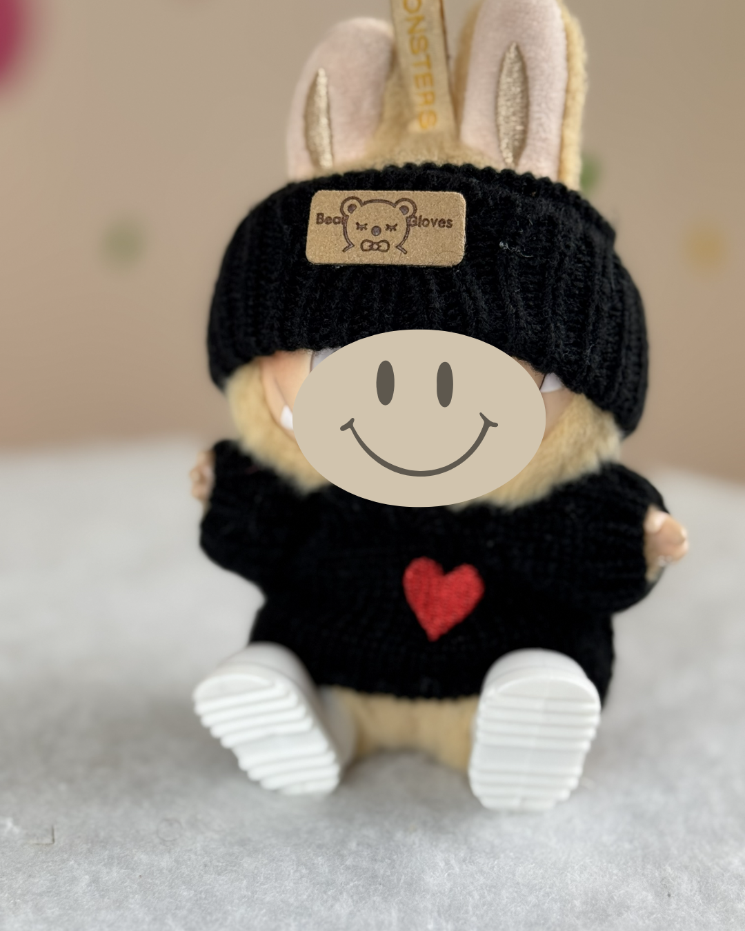 Outfit for Labubu – Black Knit Sweater and Beanie